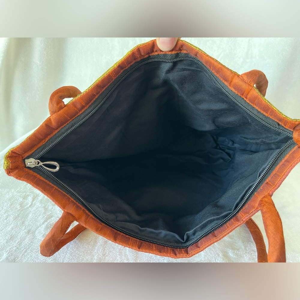 Vintage silk shoulder handbag with zipper boho - Picture 4 of 8